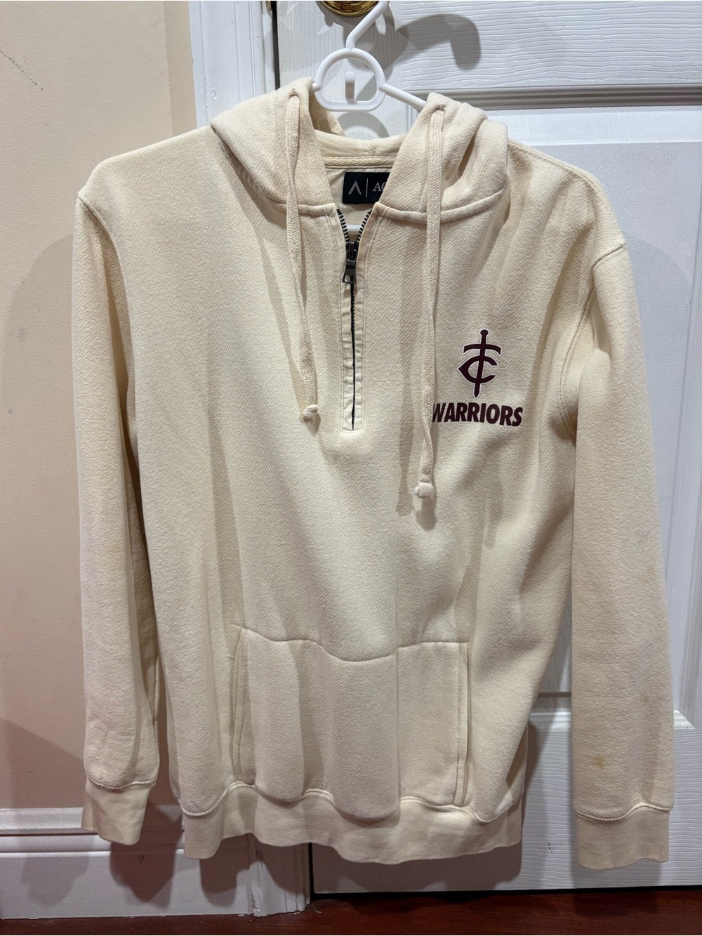 Warriors Cream Half-Zip Hoodie with Embroidered Logo